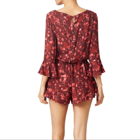 Free People All the Right Ruffles Rose Floral Berry Combo Romper - Picture 2 of 7